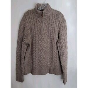 JOSEPH TURNER Mens  1/4 Zip Neck Fisherman Knit Sweater Large Cool Tan Lambswool